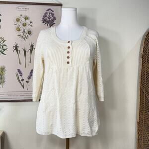 Y2k 3/4 Sleeve Babydoll Open Knit Sweater Coquette Dolly Dollette Himekaji PL